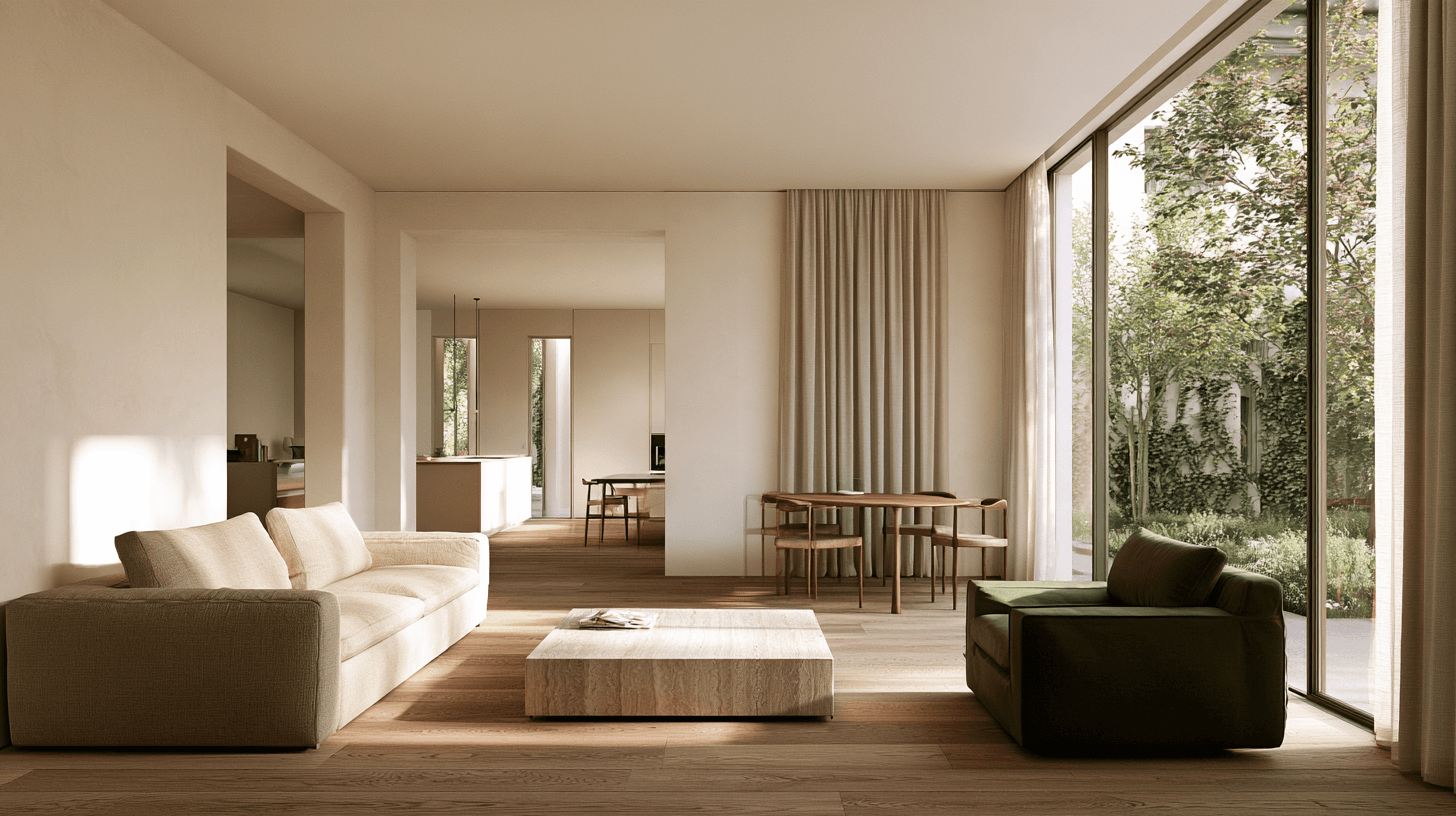 Living room with balanced light and straighter architectural lines